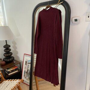 Aerie Burgundy Ribbed Midi Dress